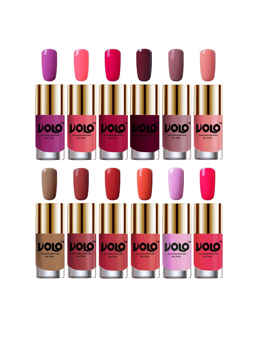 

VOLO Set Of 12 Extra Shine Nail Polish- 9.9ml Each-Combo-No-52, Multi