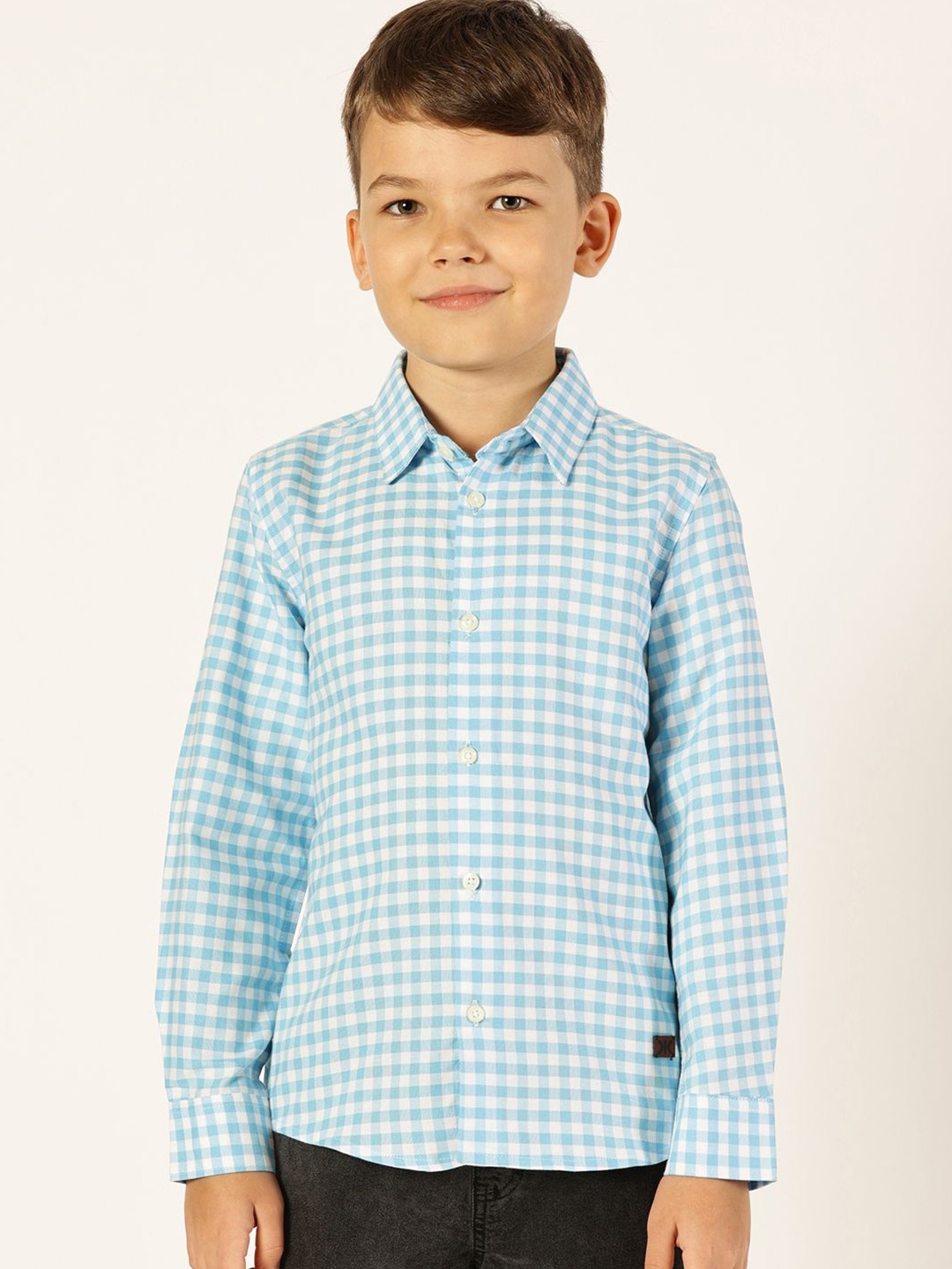 

Killer Boys Premium Spread Collar Gingham Checked Cotton Casual Shirt, Blue