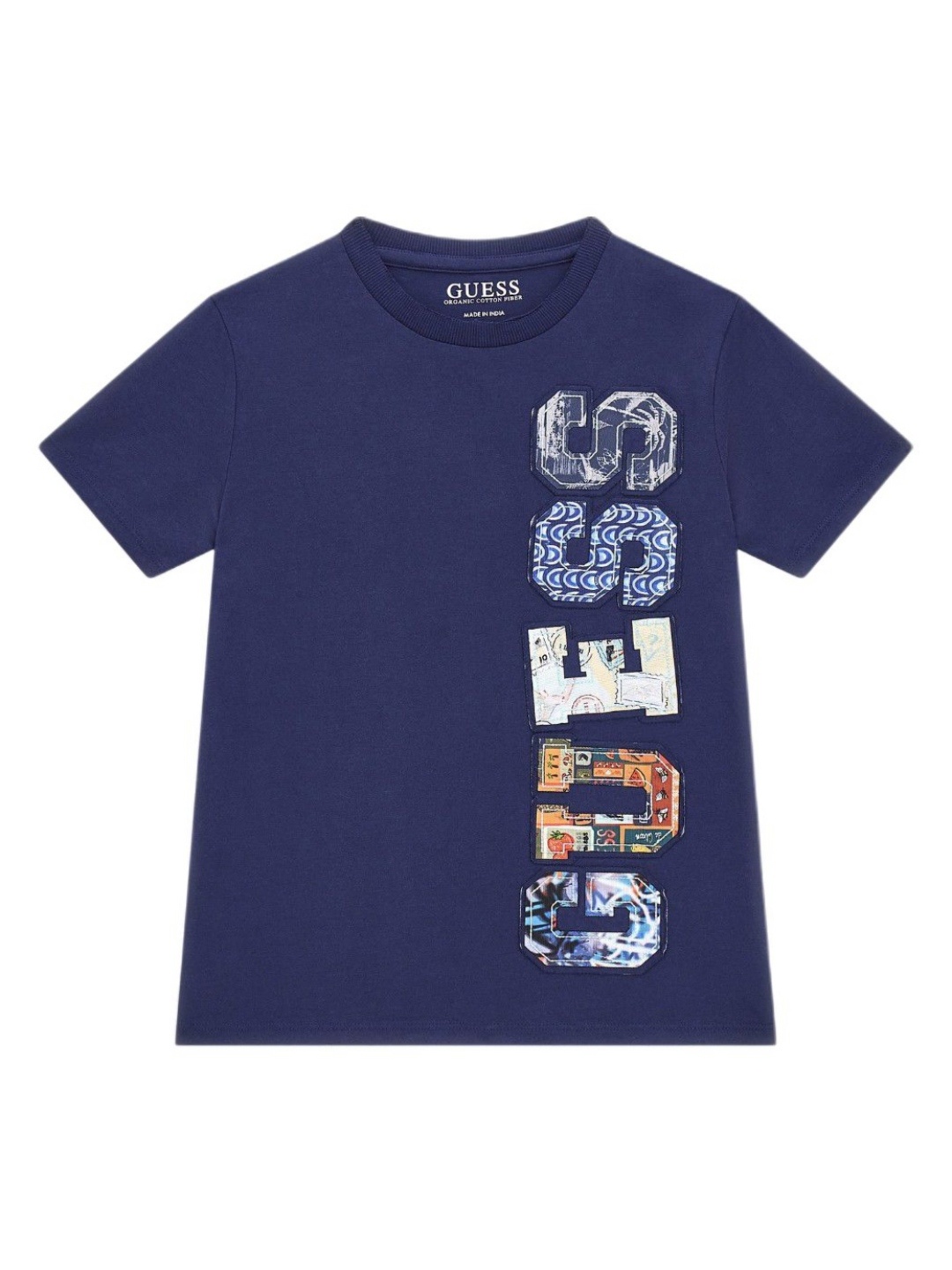

GUESS kids Boys Typography Printed Round Neck Cotton T-shirt, Navy blue