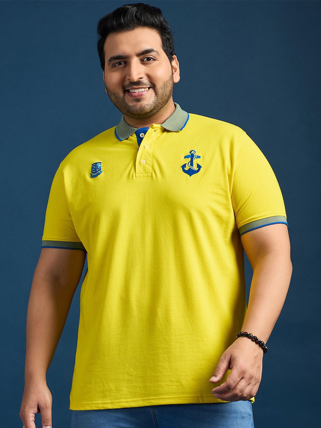 

bigbanana Men Polo Collar Pure Cotton Bio Finish Applique T-shirt, Yellow