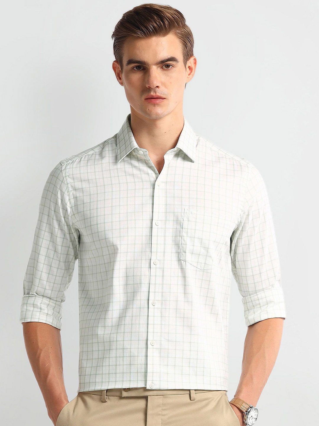 

Arrow Men Slim Fit Opaque Checked Casual Shirt, Green