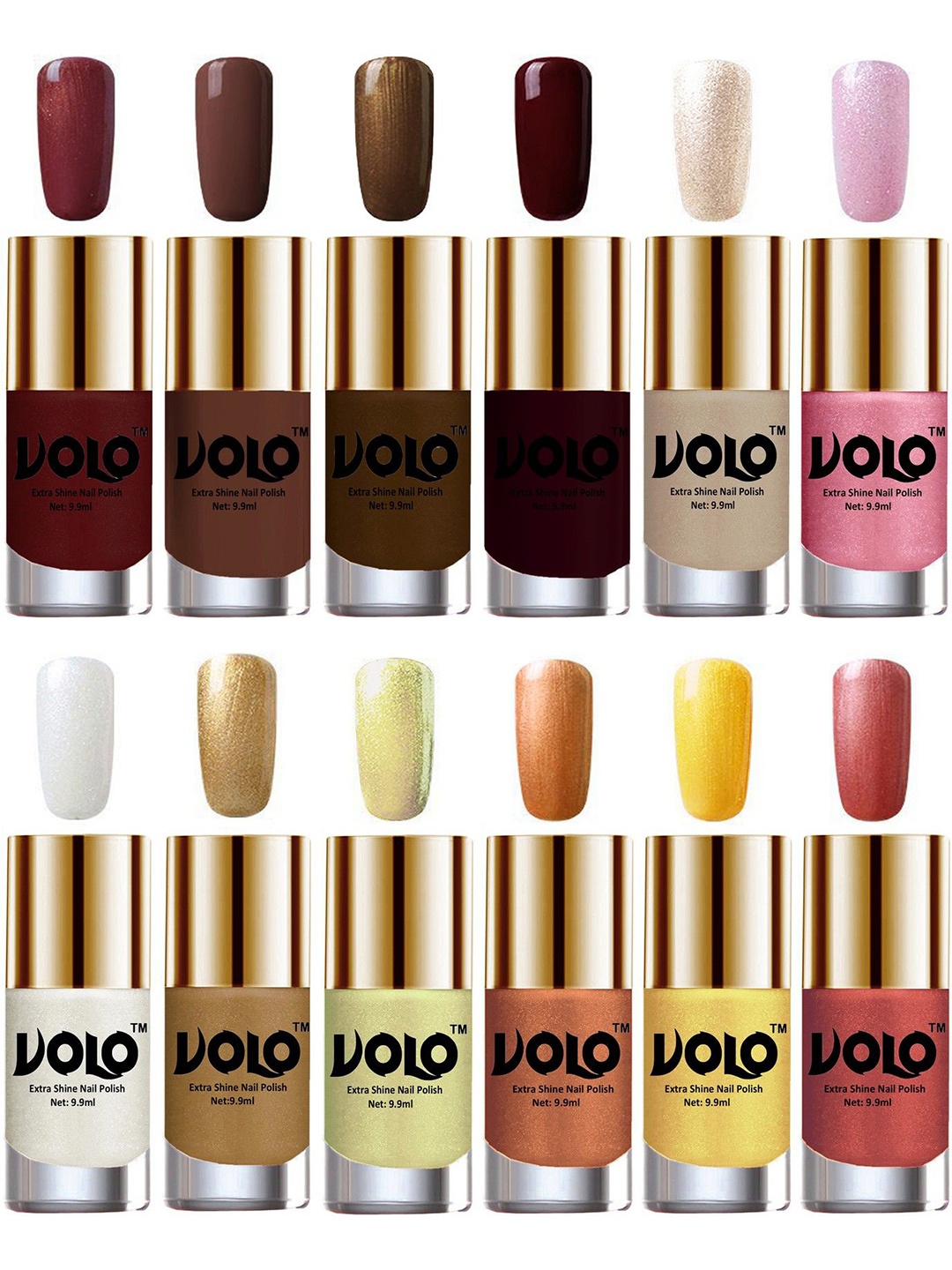 

VOLO Set Of 12 Super Shine Nail Polish-9.9 ml Each Shade Combo No-360, Brown