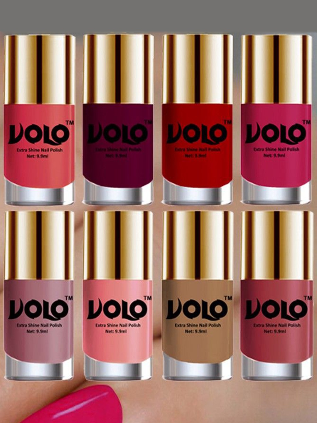 

VOLO Set Of 8 Extra Shine Long Lasting Shades Combo Nail Polish- 9.9ml Each- No-41, Pink