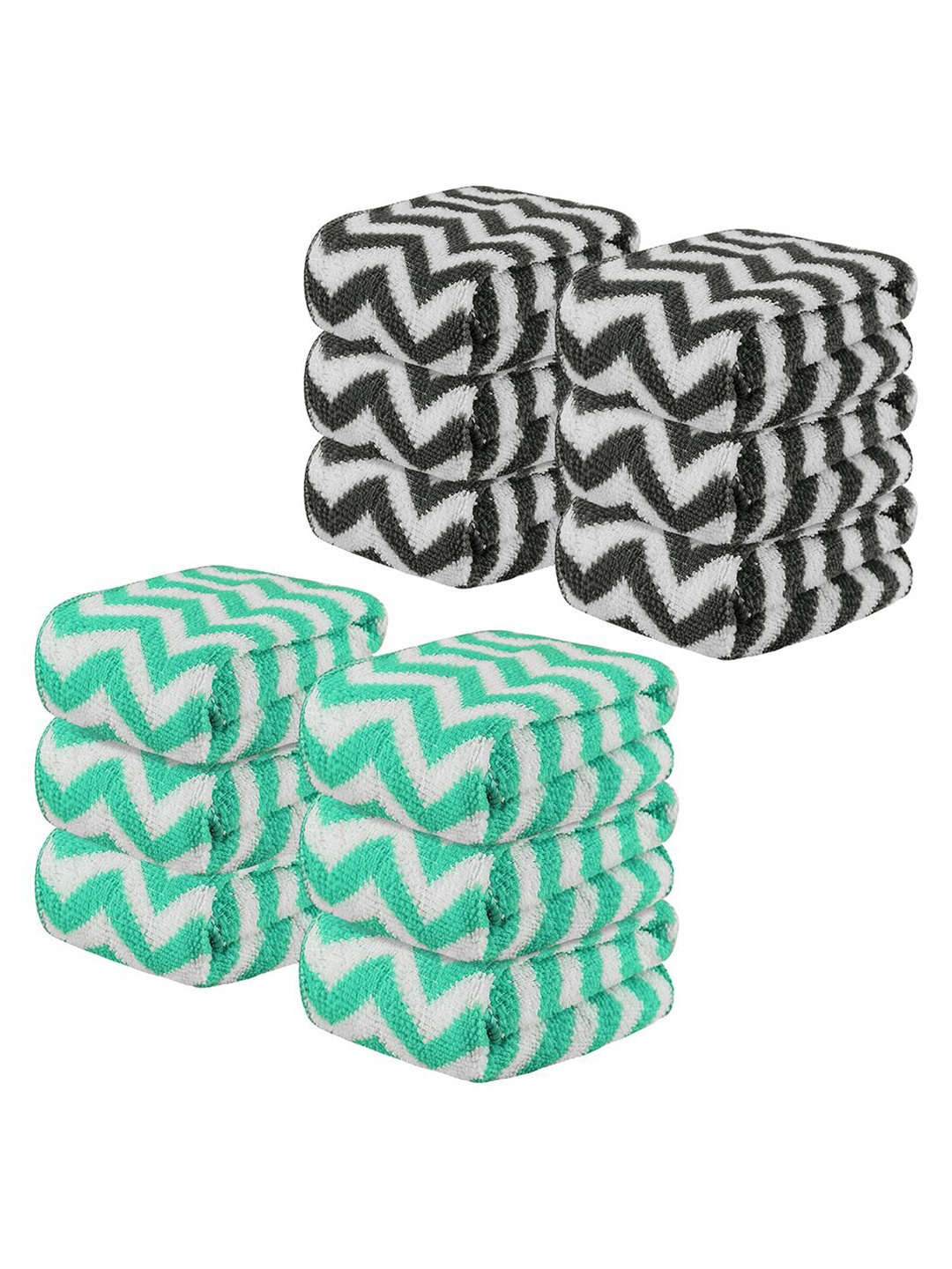 

Kuber Industries Green & Grey 12 Pieces Printed Microfibre 250 GSM Face Towels