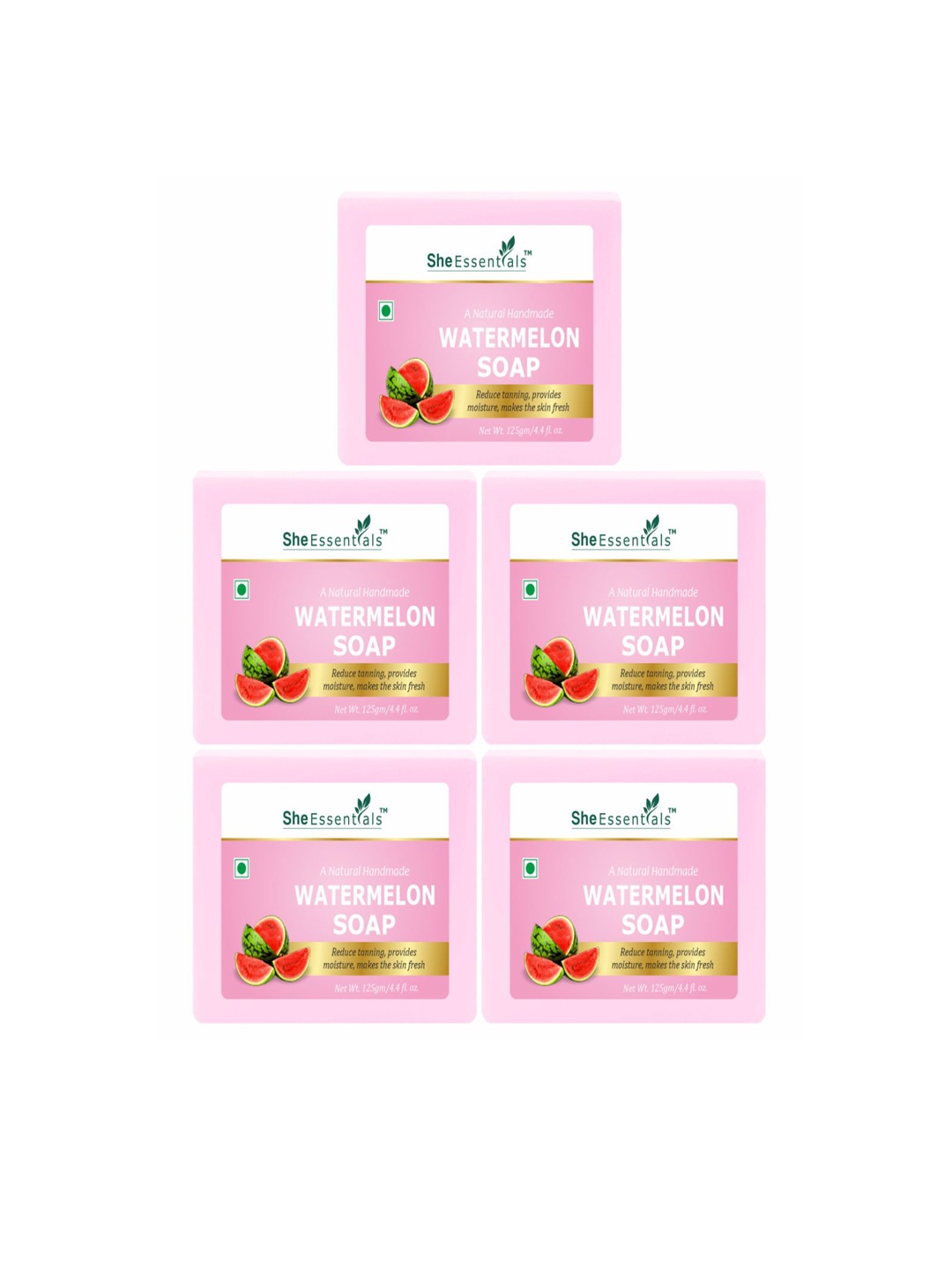 

She Essentials Set Of 5 Natural Watermelon Bath Soap - 125 g Each, Transparent
