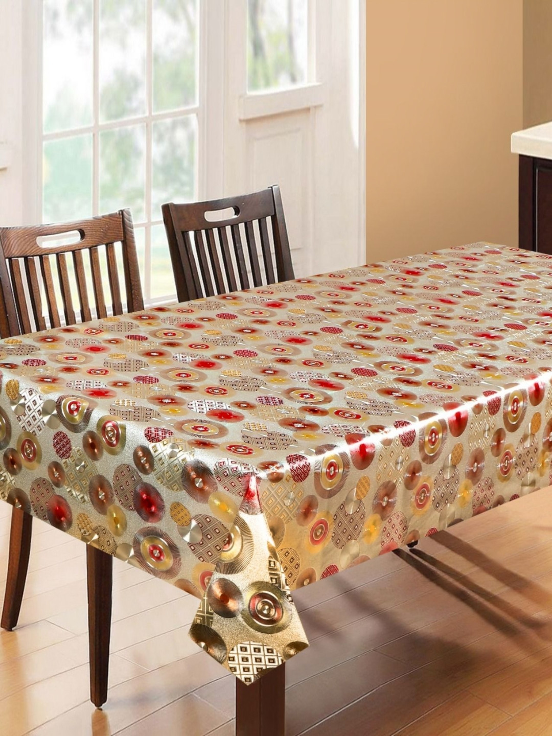 

LooMantha Gold-Toned Printed Waterproof 6-Seater Table Cover with Patchwork details