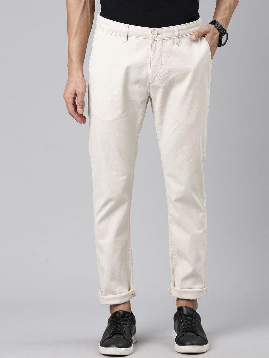 

American Bull Men Slim Fit Trousers, Off white