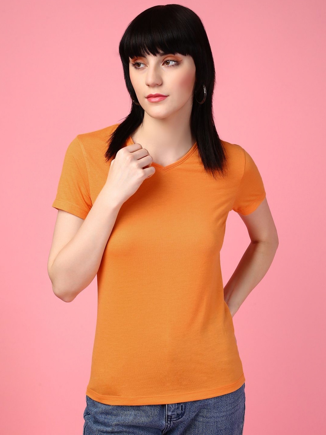 

DressBerry Women Solid V-Neck T-shirt, Orange