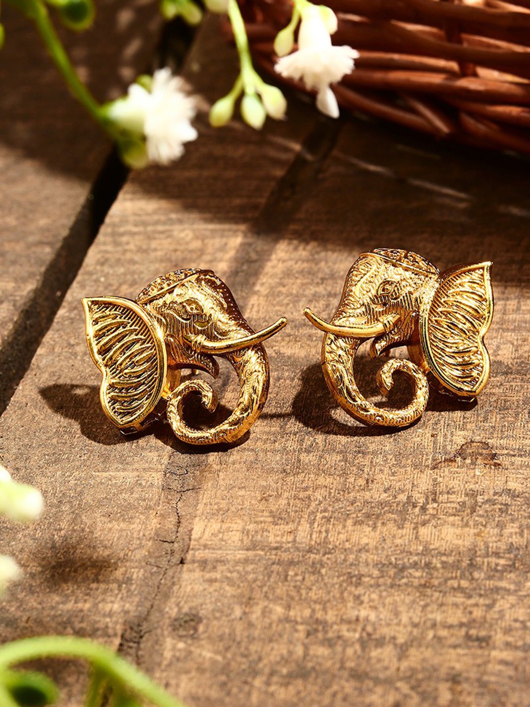 

Mirraw Gold-Plated Elephant Shaped Drop Earrings