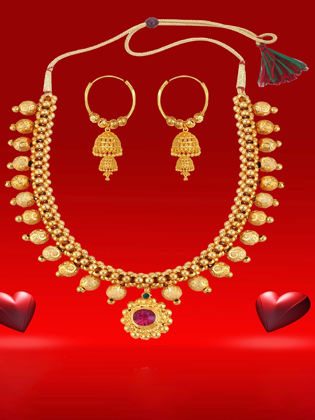 

Heer Collection Gold-Plated Artificial Stones Studded Choker Jewelry Set