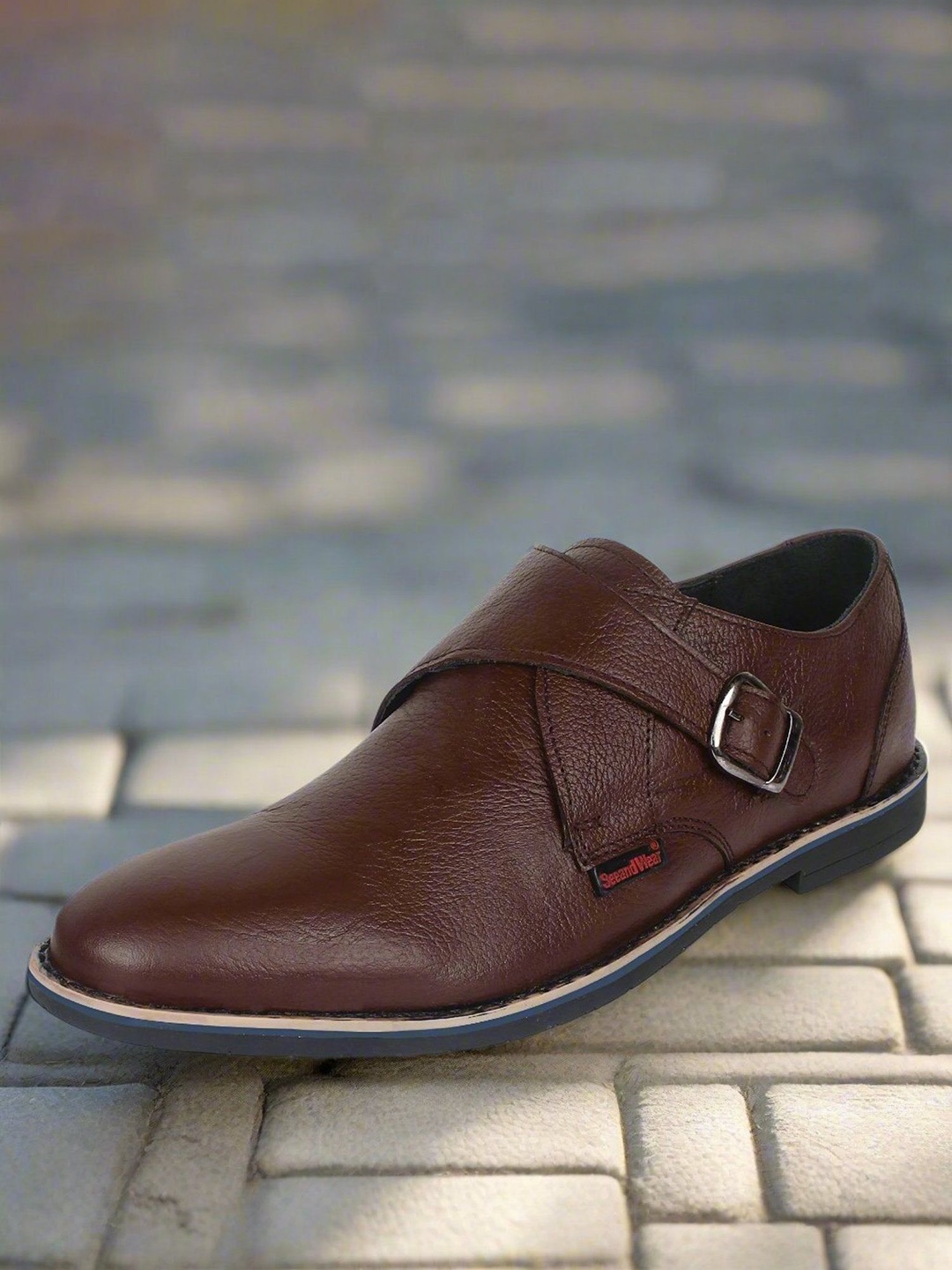 

SeeandWear Men Leather Formal Monk Shoes, Brown