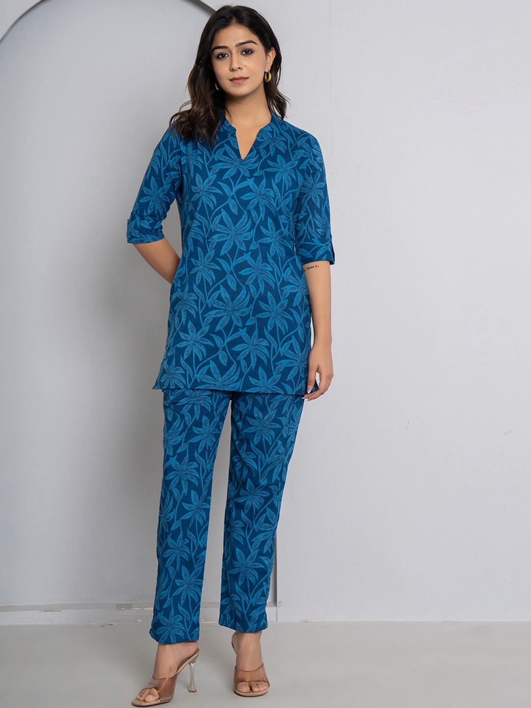 

JAIPURI BUNAAI Printed Pure Cotton Tunic & Trousers, Blue