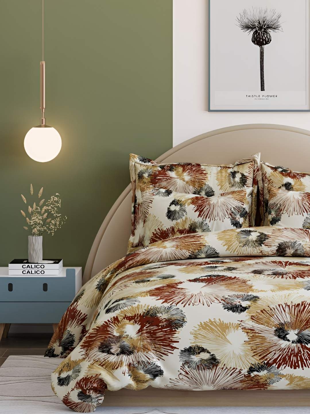 

Bajo's White & Beige Floral 350 TC King Bedsheet with 2 Pillow Covers