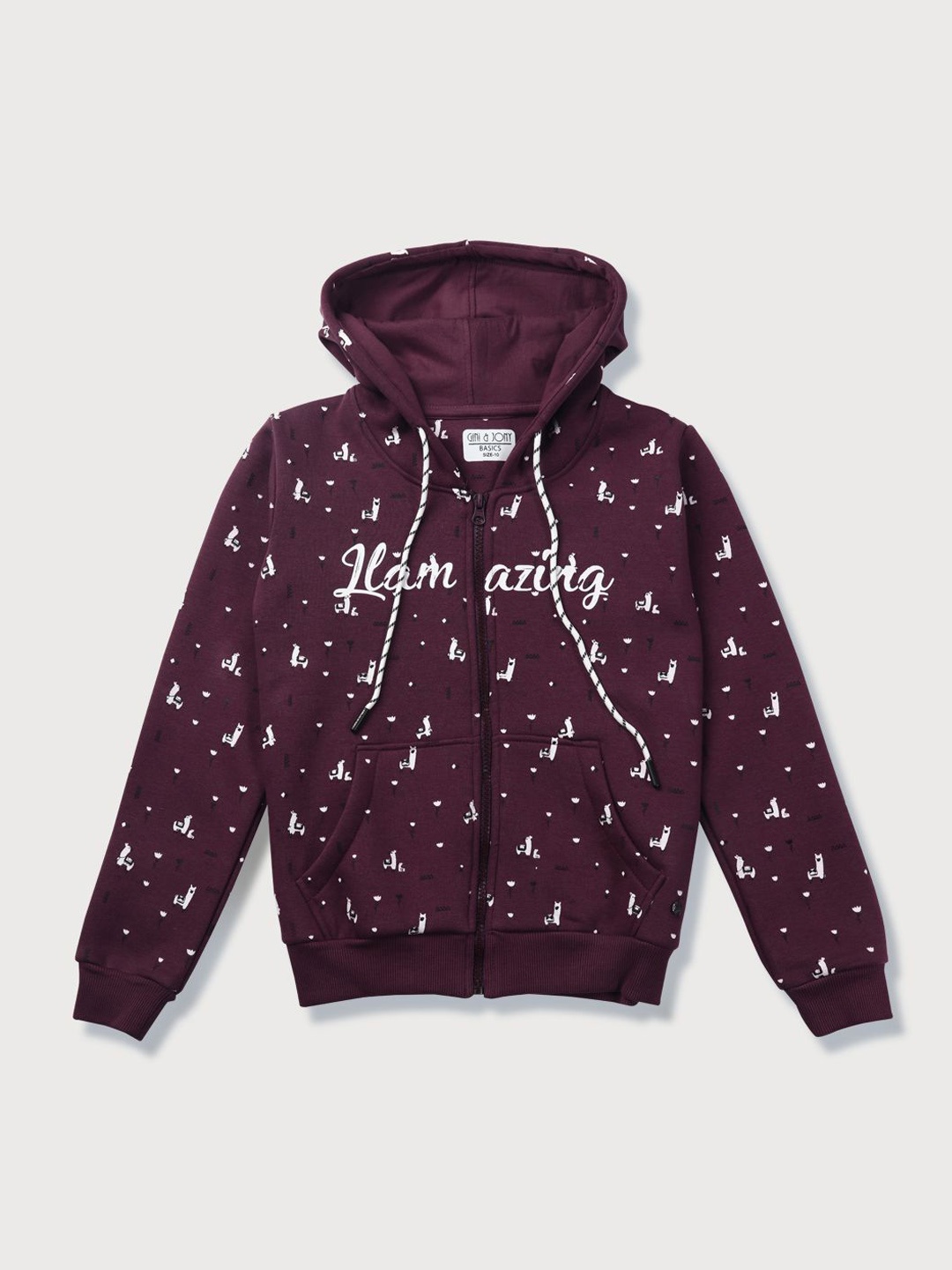 

Gini and Jony Girls Printed Hooded Cotton Bomber Jacket, Burgundy