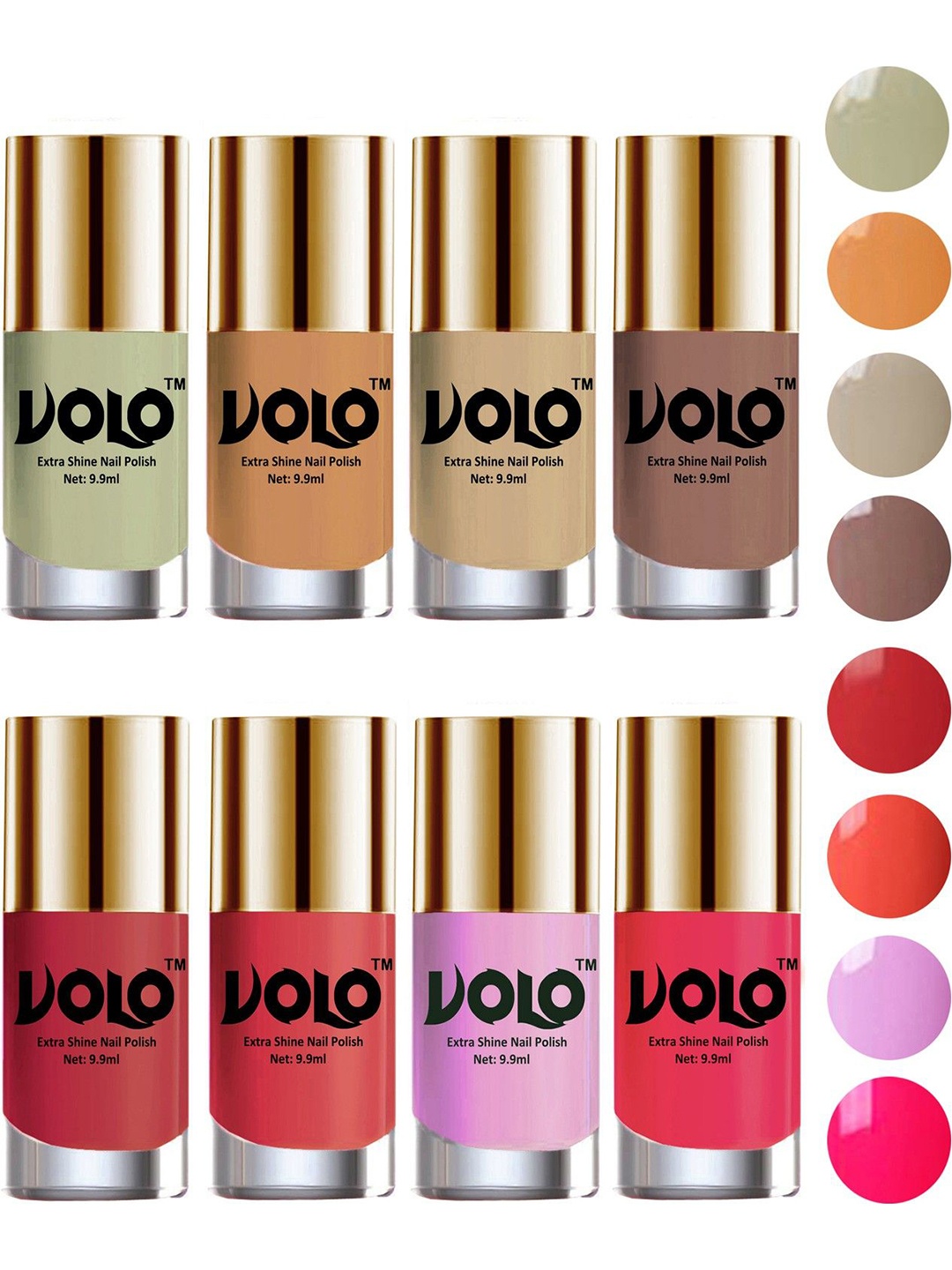 

VOLO Set Of 8 Extra Shine Nail Polish 9.9 ml Each Combo 31, Coral