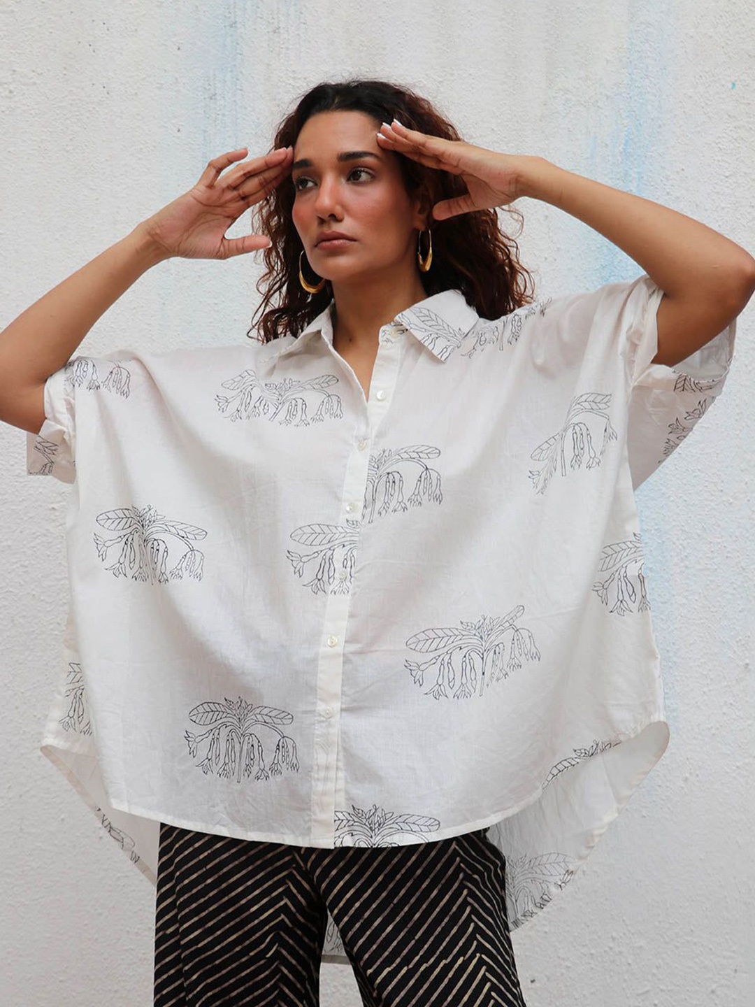 

Chidiyaa Women Conversational Printed Shirt Collar Cotton Top, White