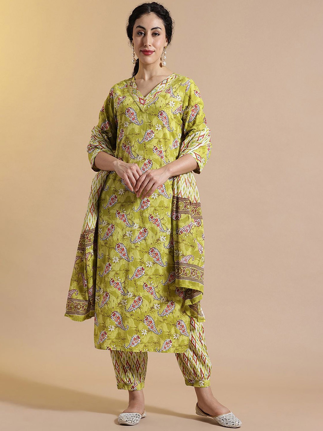 

STYLEBAAZI Women Pure Cotton Kurta with Salwar & With Dupatta, Green