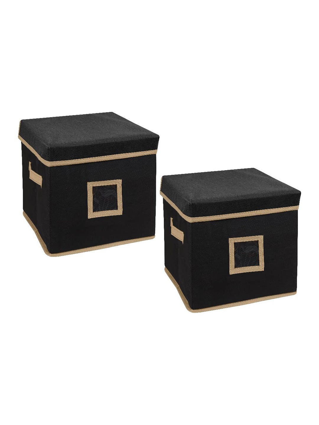 

prettykrafts Black & Beige 2 Pieces Reusable Multi-Utility Organisers With Lid