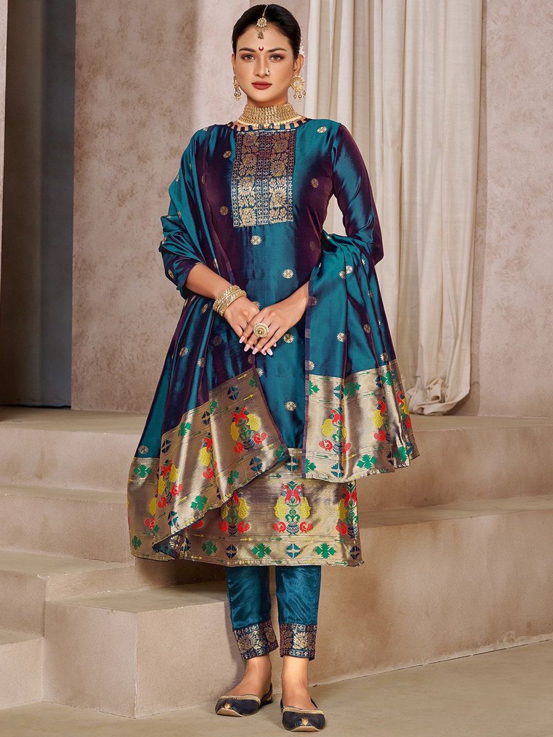 

Lilots Unstitched Dress Material, Blue