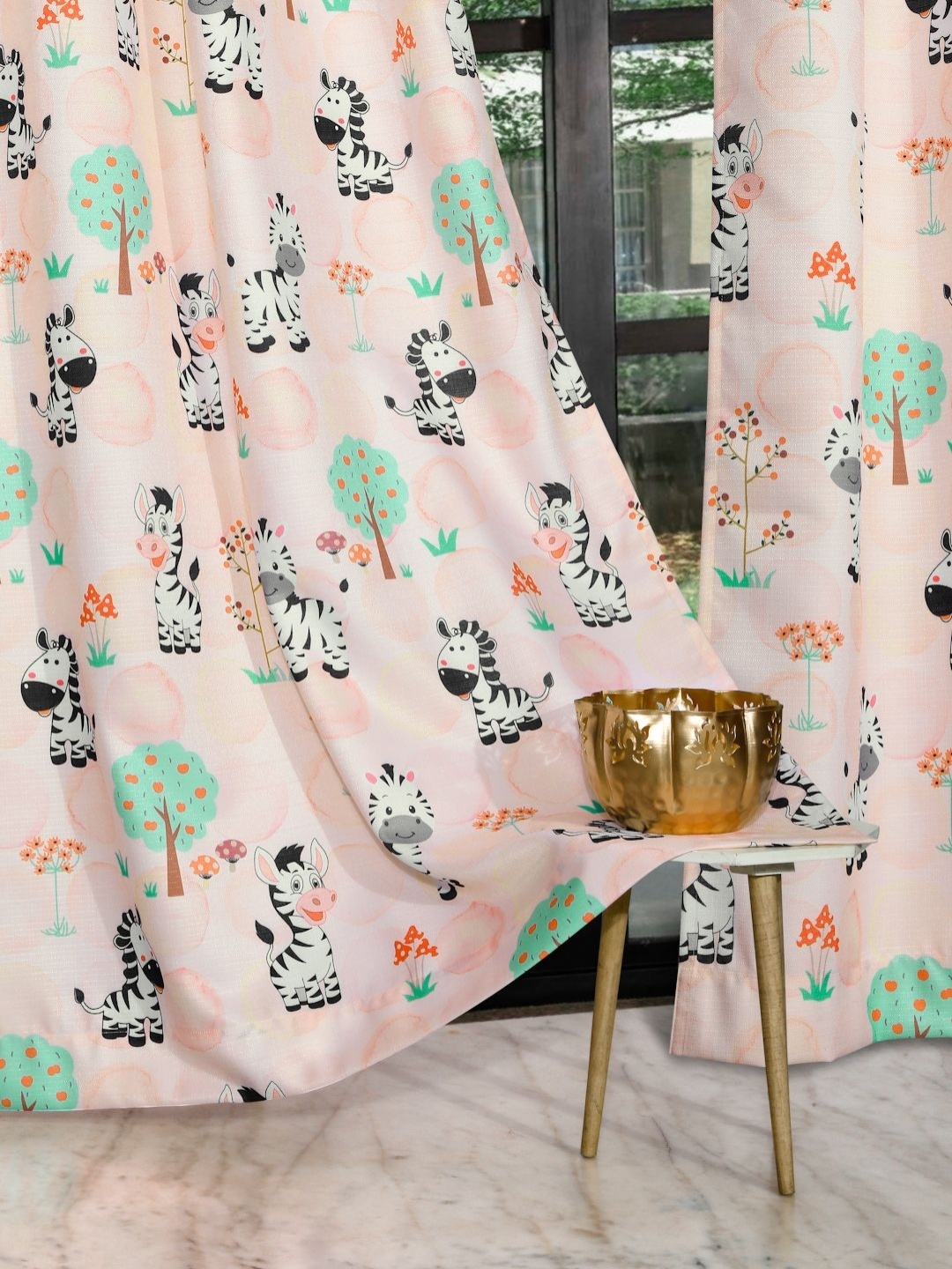

ROSARA HOME Pink and White 2 Pieces Quirky Printed Long Door Curtains