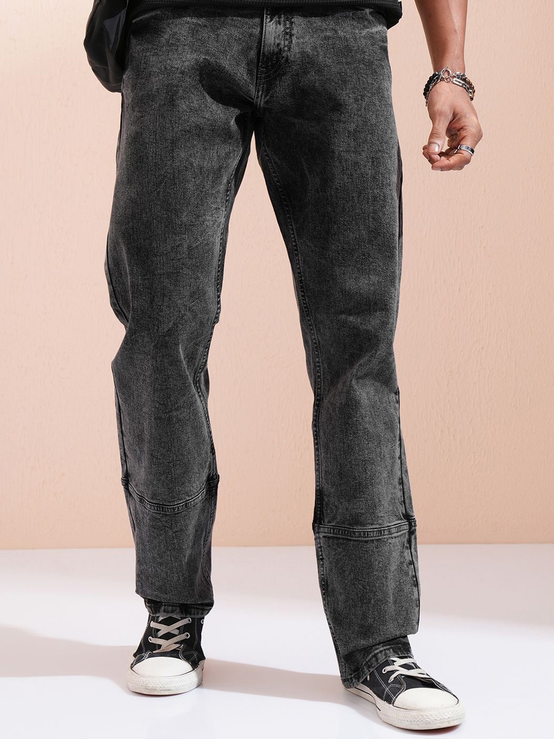 

HIGHLANDER Men Straight Fit Light Fade Stretchable Jeans, Black