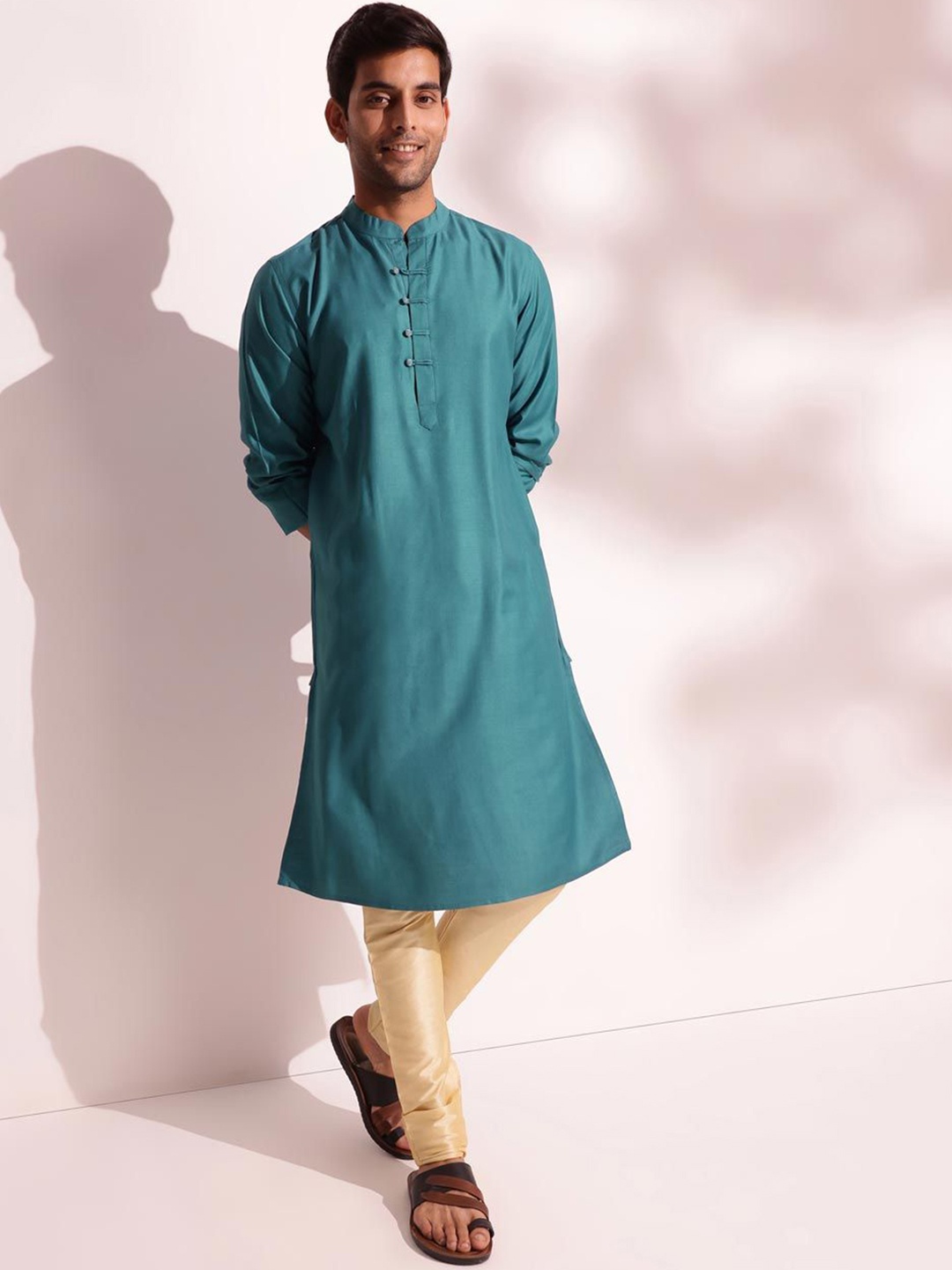 

Fabindia Mandarin Collar Straight Kurta, Teal