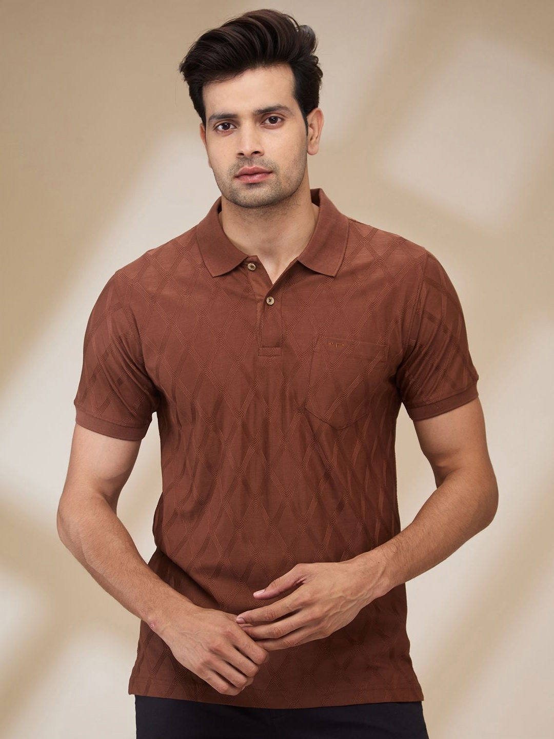 

ColorPlus Men Solid Polo Collar Cotton T-shirt, Brown