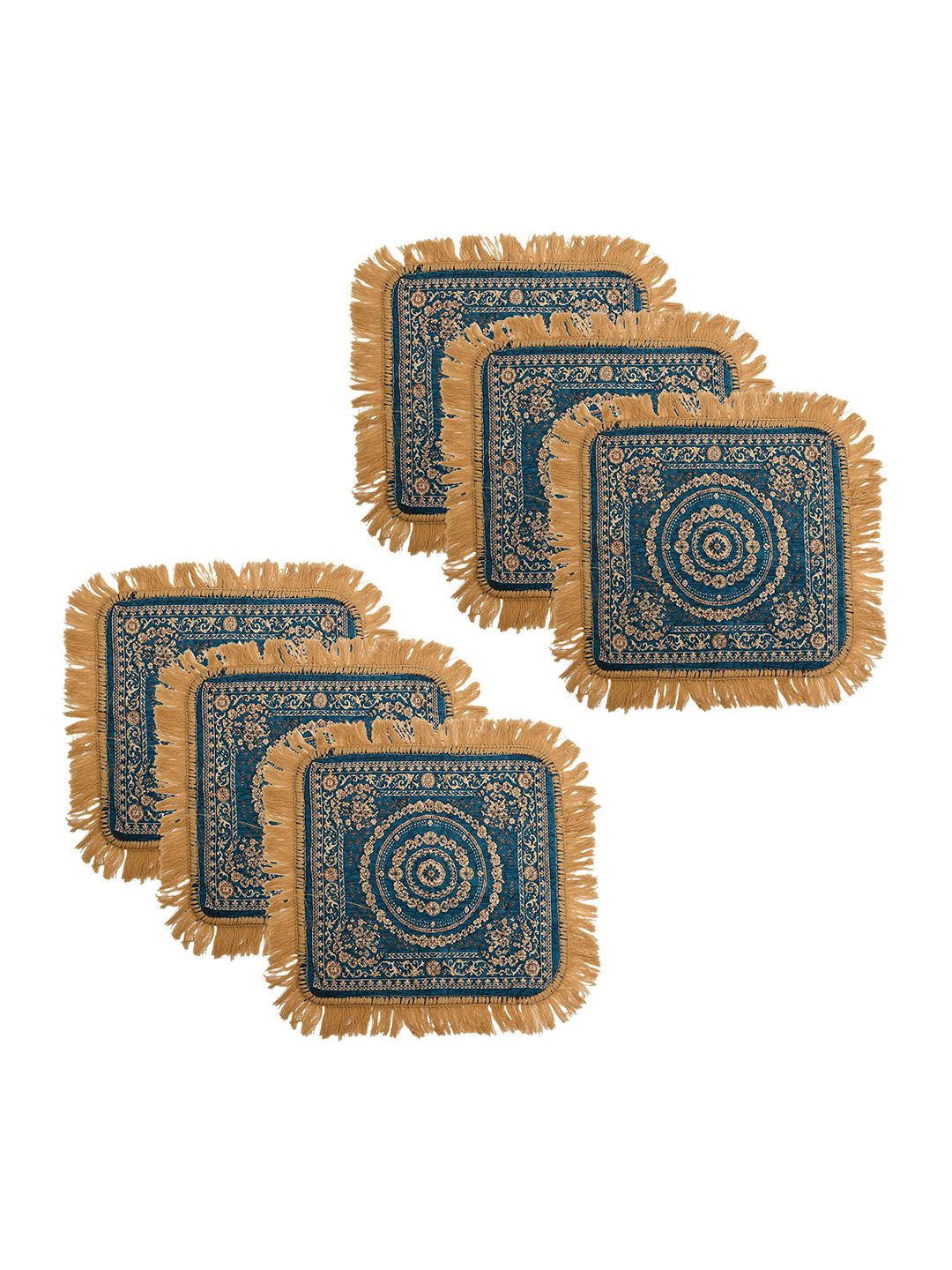 

Kuber Industries Blue & Gold Toned 6 Pieces Floral Printed Velvet Pooja Mats