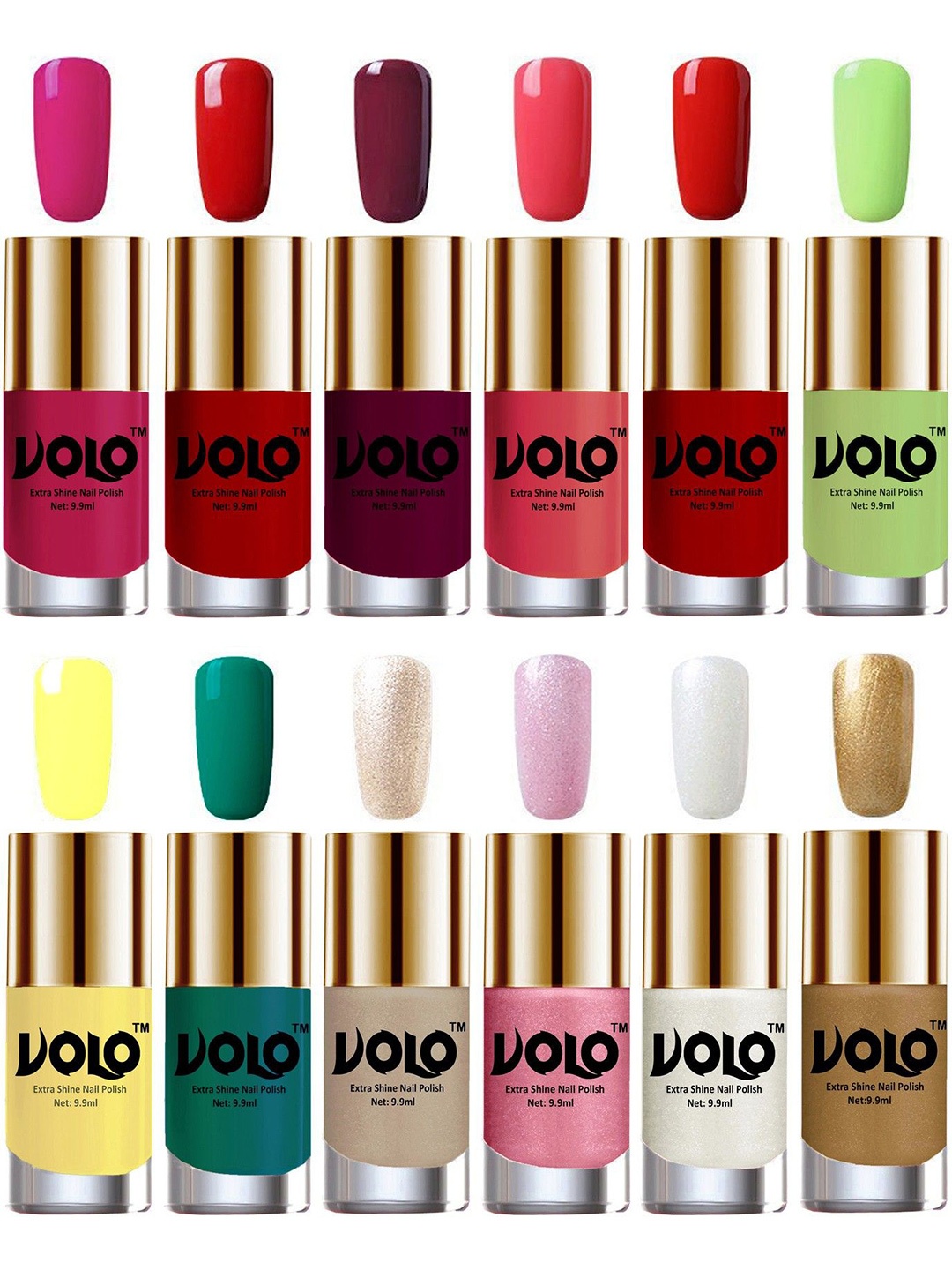 

VOLO Set Of 12 Luxury Super Shine Nail Polish - 9.9 ml Each-Combo-No-186, Multi