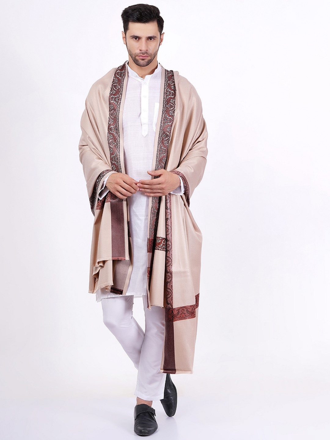 

Vrinde Ethnic Motifs Woven Design Woollen Shawl, Beige