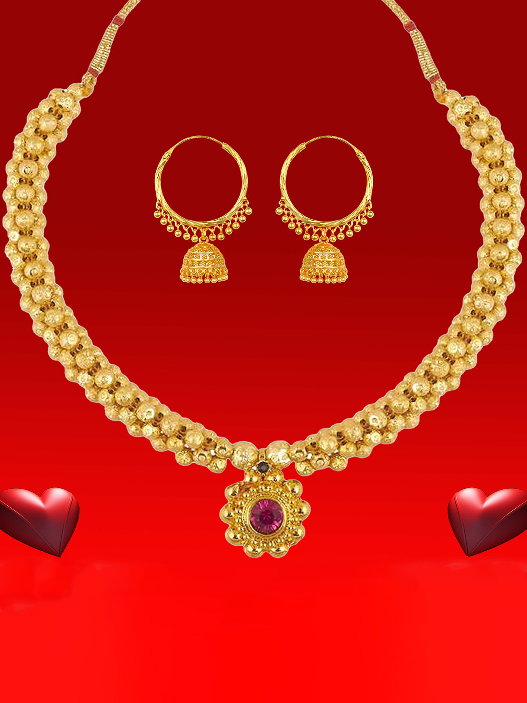 

Heer Collection Gold Plated Necklace With Earrings