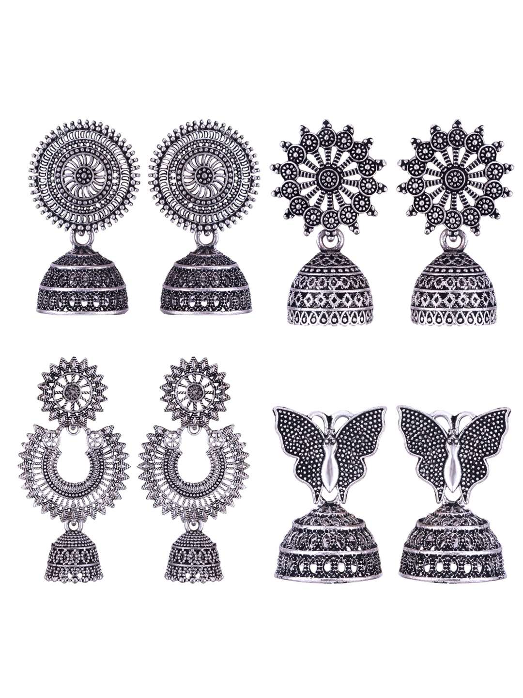 

DIVASTRI Peacock Shaped Jhumkas Earrings, Silver