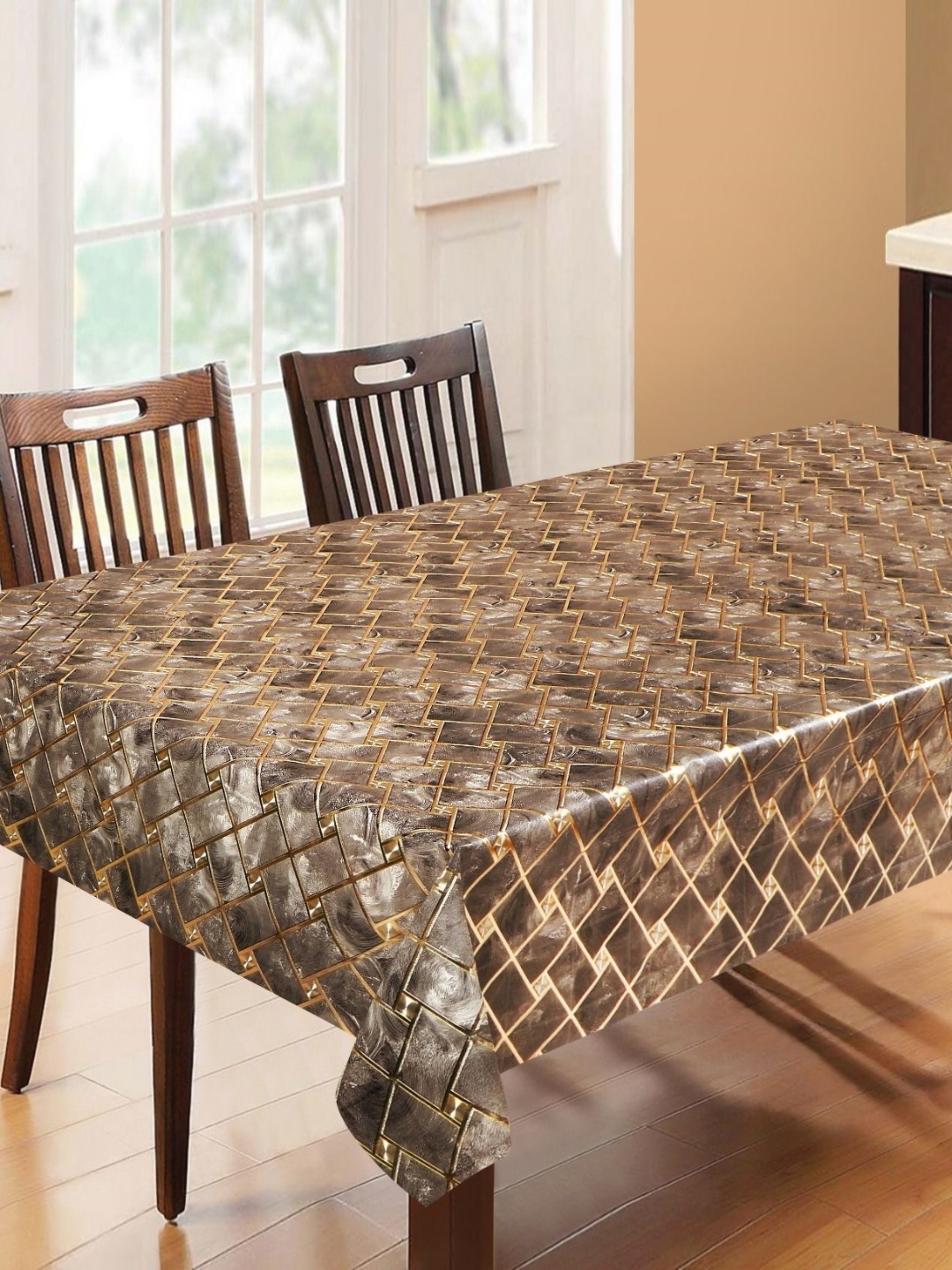 

Dakshya Industries Brown & Gold-Toned Printed Waterproof 6-Seater Table Cover