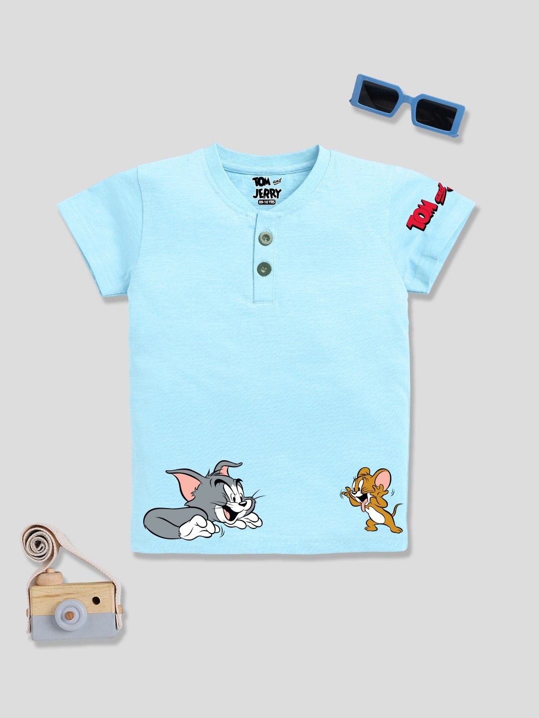 

YK X Minute Mirth Boys Tom & Jerry Printed Cotton T-shirt, Blue