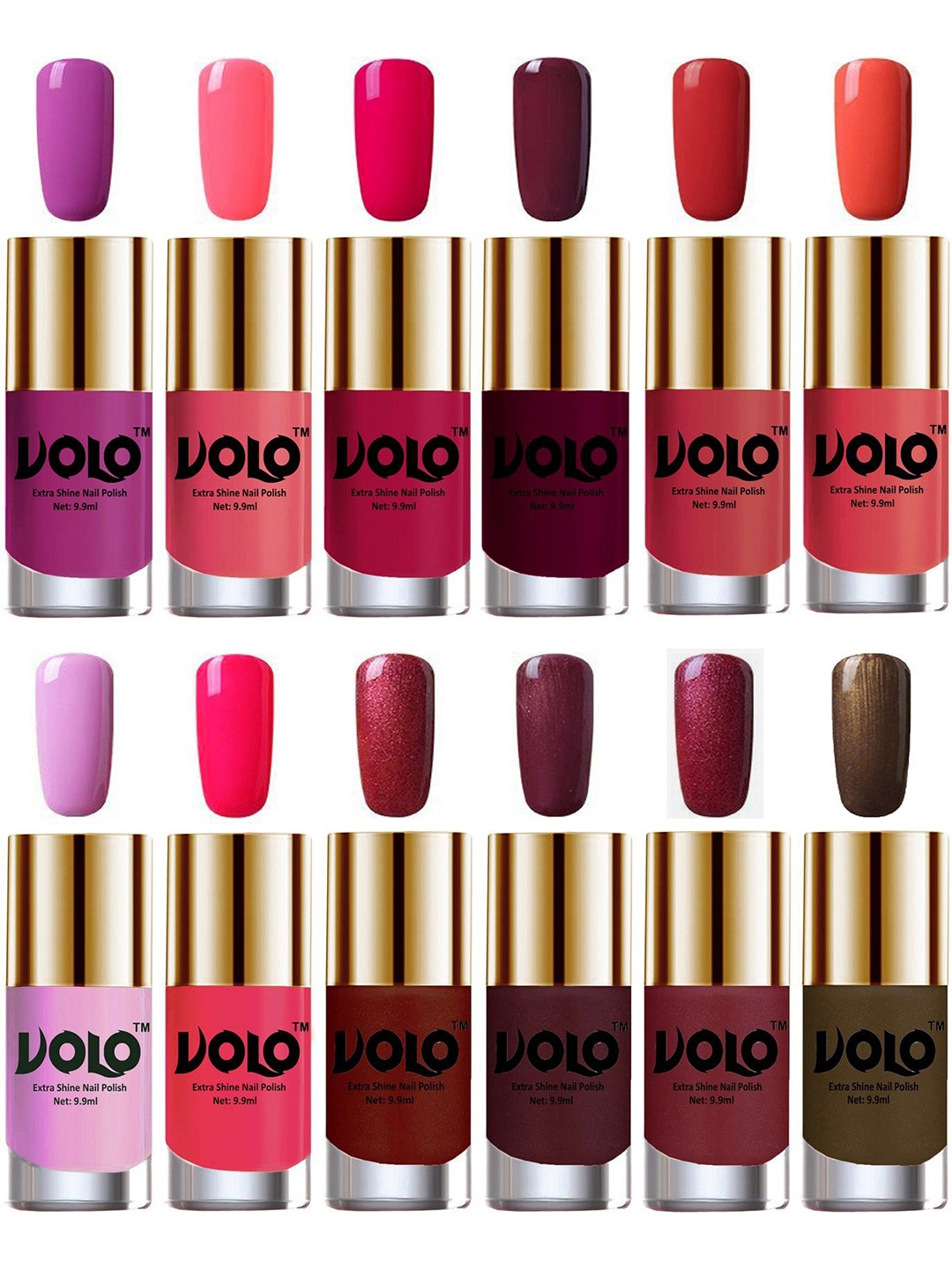 

VOLO Set Of 12 Extra Shine Nail Polish- 9.9ml-Combo-No-56, Multi