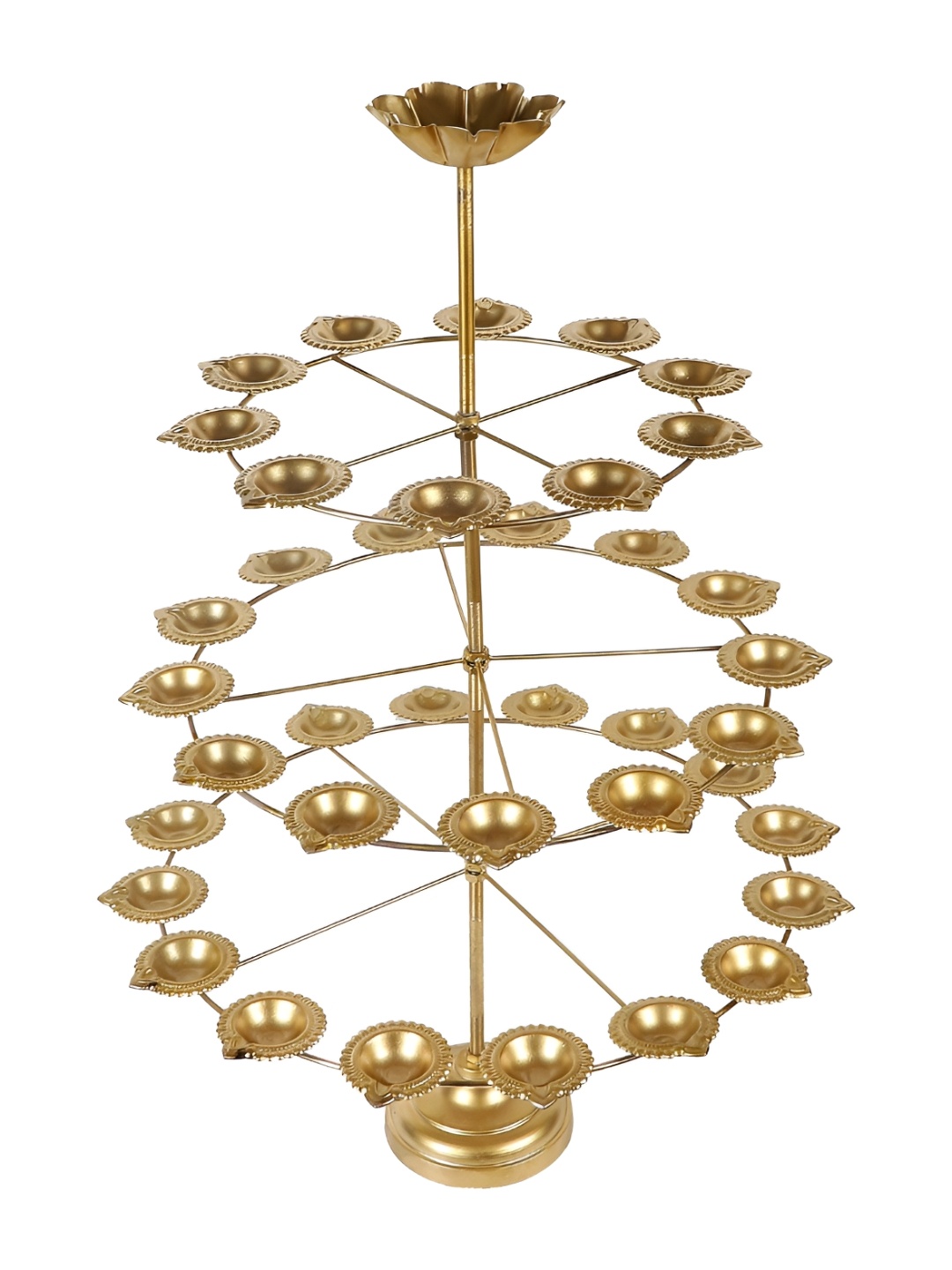 

Amaya Decors Yellow Metal Three Layer 40 Diya Detachable Stand, Gold