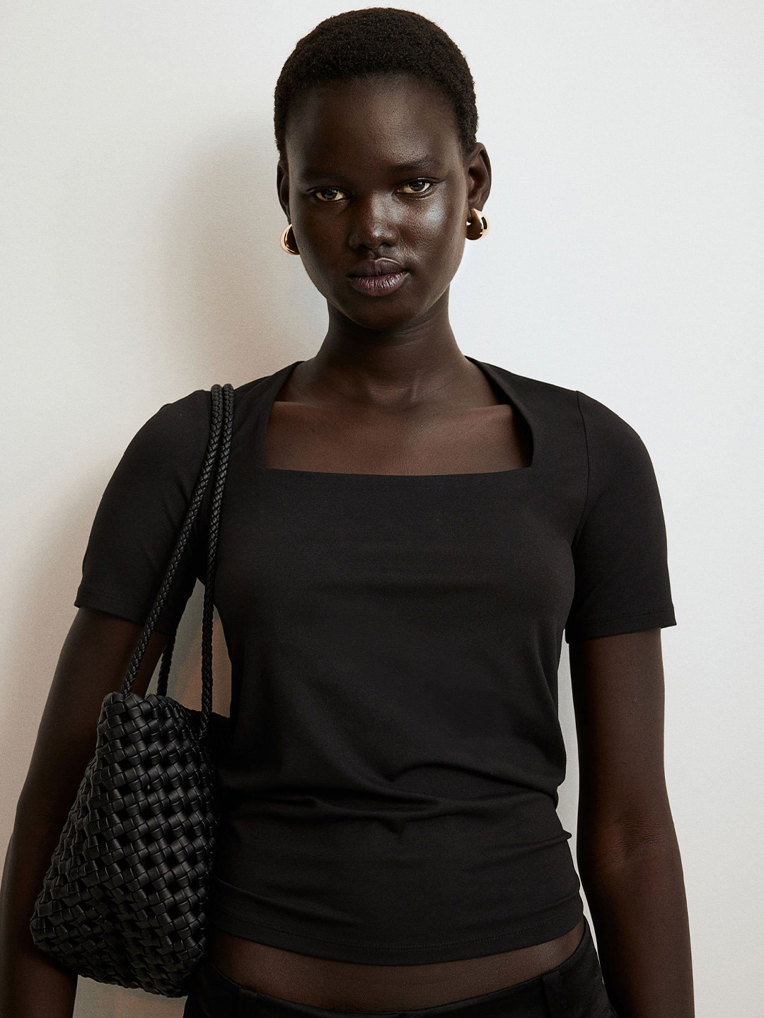 

H&M Square-Neck Top, Black