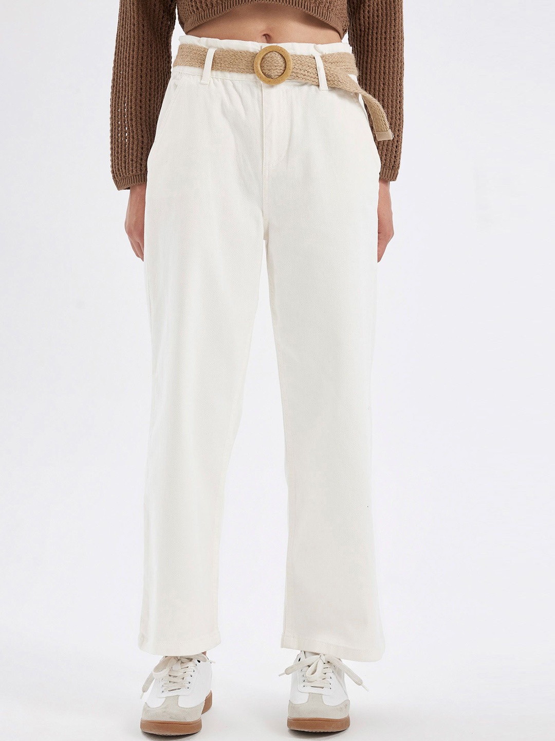 

DeFacto Women Solid Mid-Rise Cotton Trousers, White