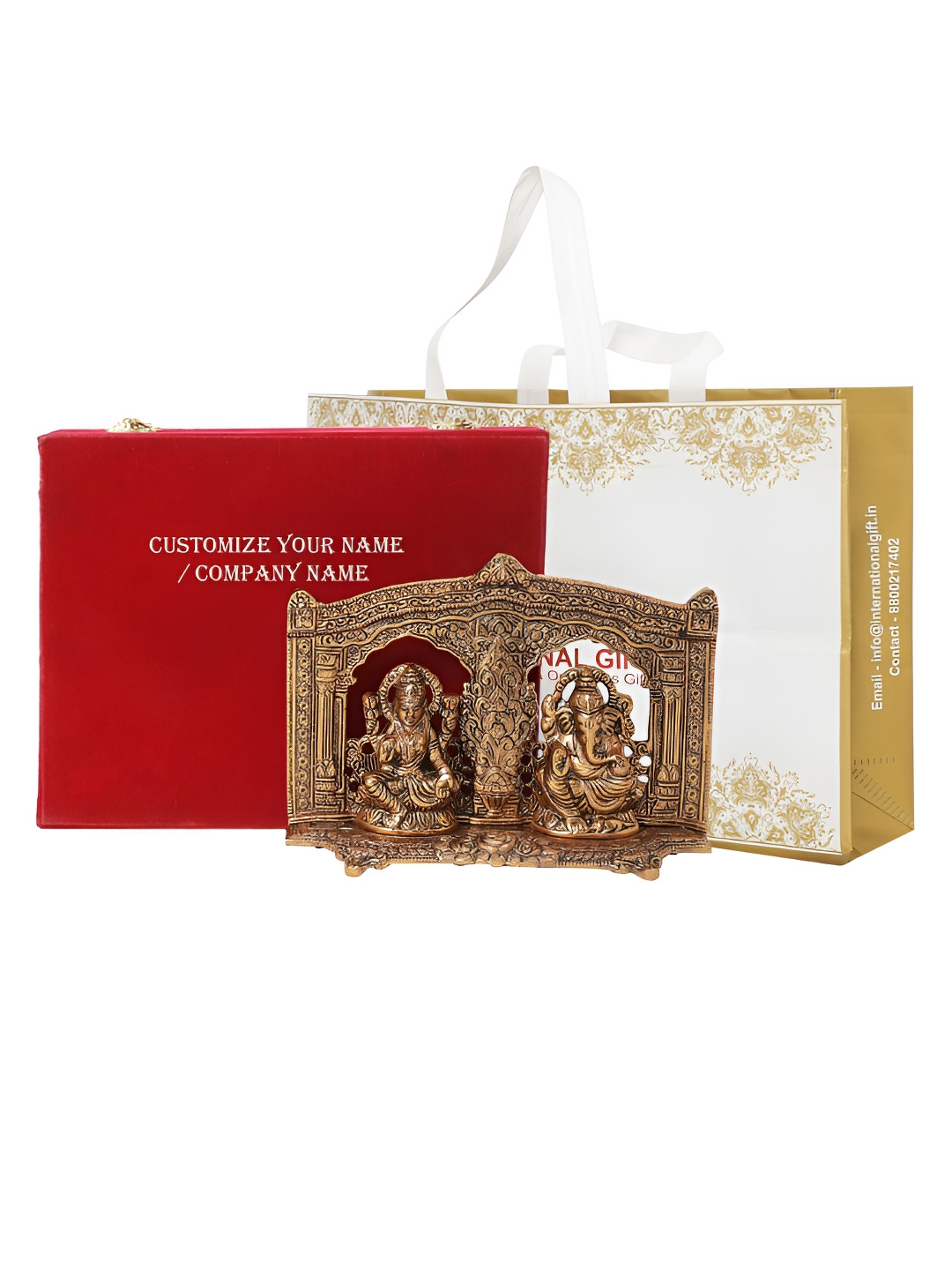 

INTERNATIONAL GIFT Copper-Toned Religious Laxmi Ganesh With Velvet Box & Customizable Tag