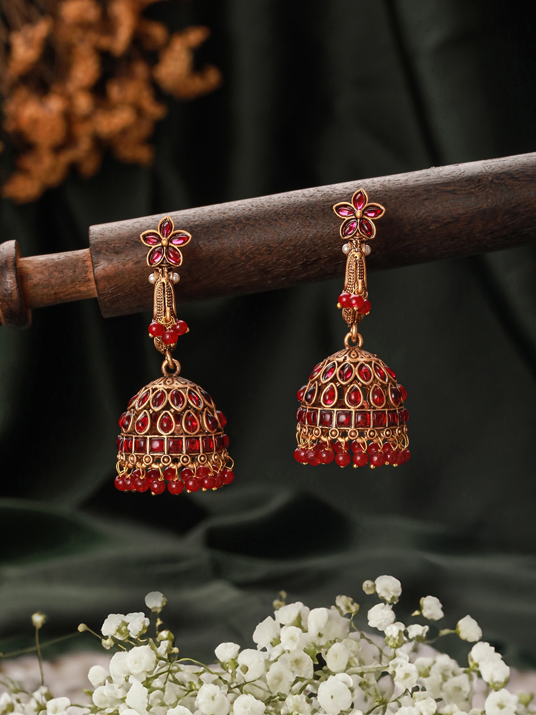 

Jazz and Sizzle Gold-Plated Dome Shaped Jhumkas, Pink