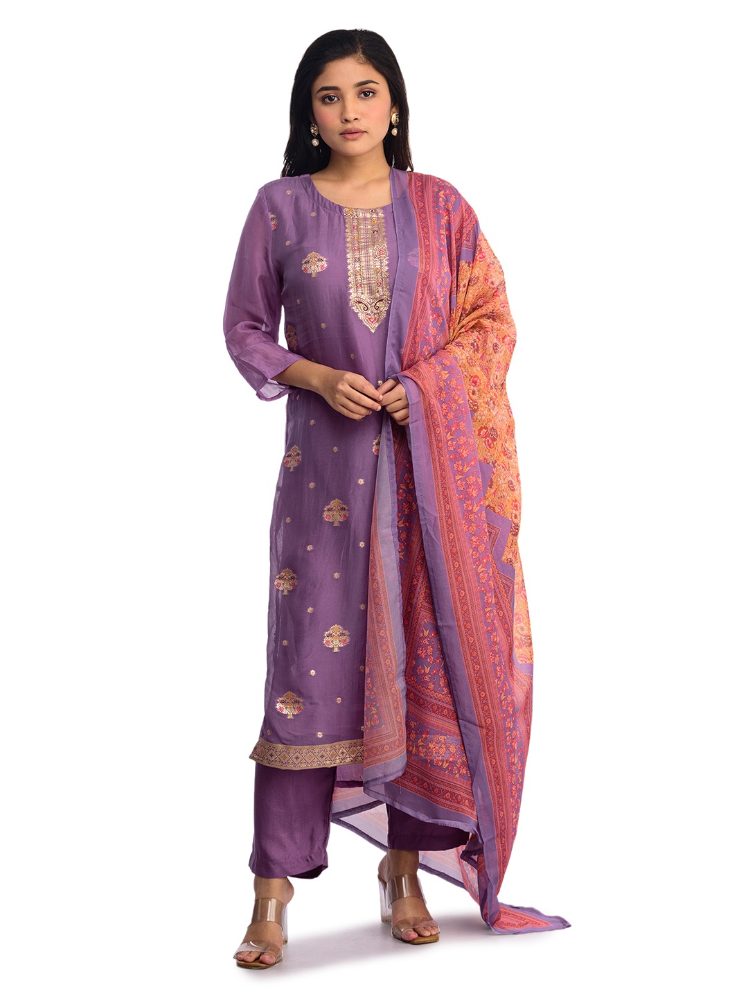 

ISHKIYA Women Floral Regular Kurta with Trousers & With Dupatta, Purple
