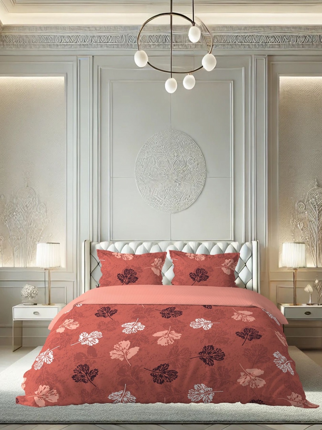 

borato Orange & Black Ethnic Motifs Cotton180 TC Queen Bedsheet with 2 Pillow Covers
