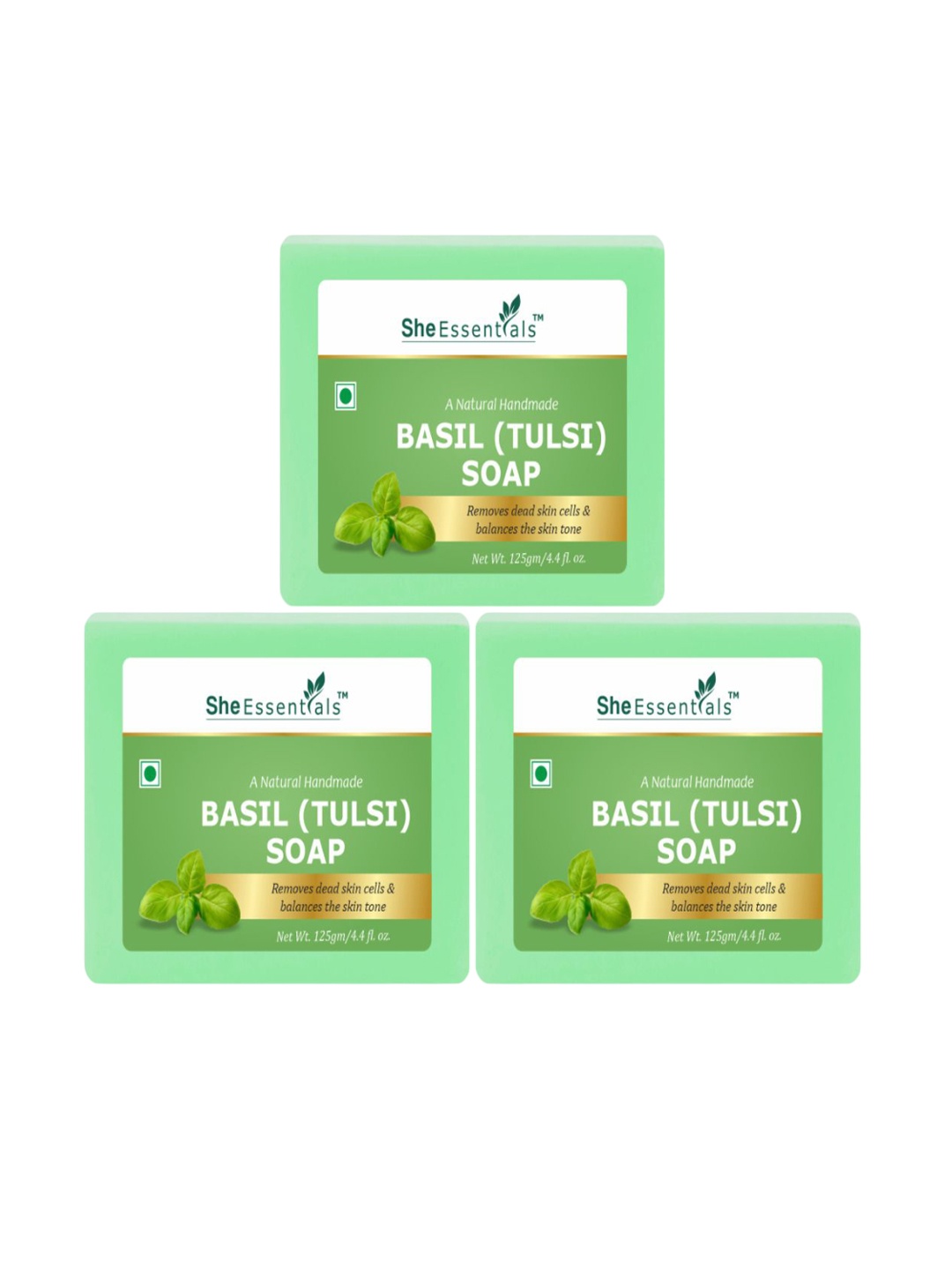 

She Essentials Set Of 3 Natural Basil Scrub Soap - 125 g Each, Transparent