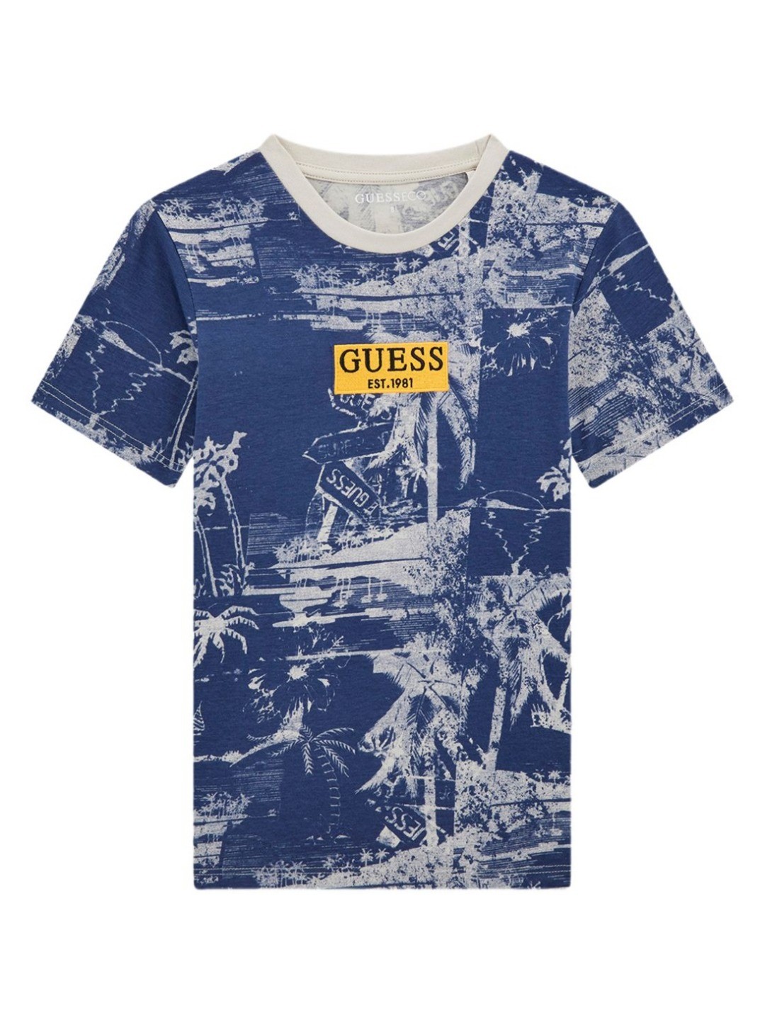 

GUESS kids Boys Graphic Printed Round Neck Cotton T-shirt, Blue
