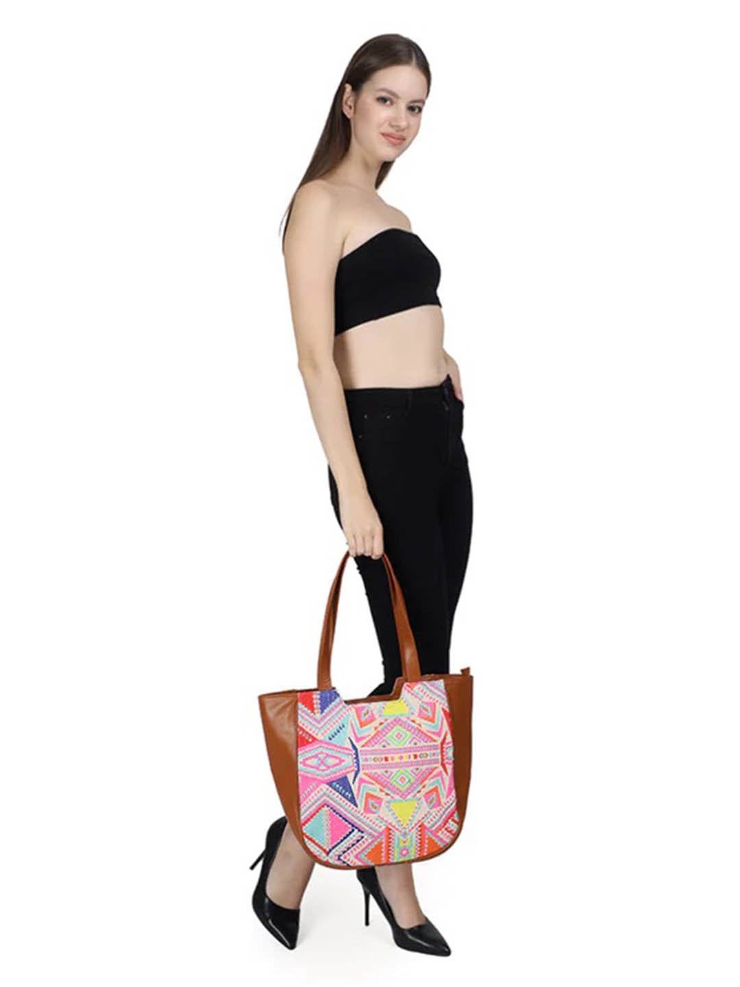 

INDIVIDUAL DESIGN Abstract Pattern Jacquard-weave Cotton Blend Handbag, Brown