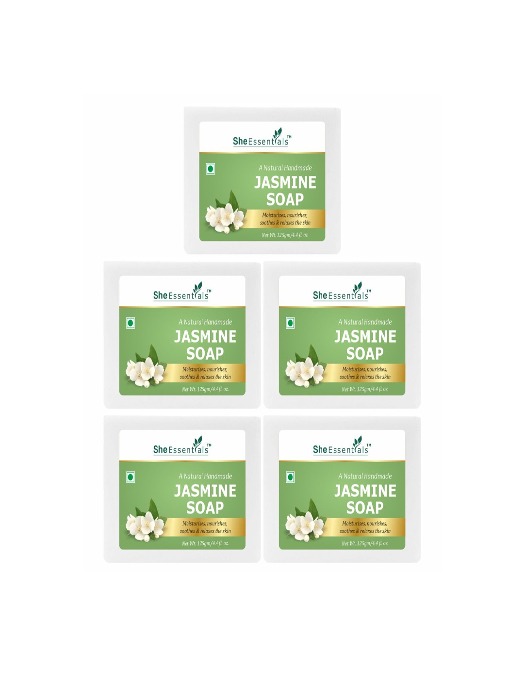 

She Essentials Set Of 5 Natural Jasmine Soap - 125 g Each, Transparent