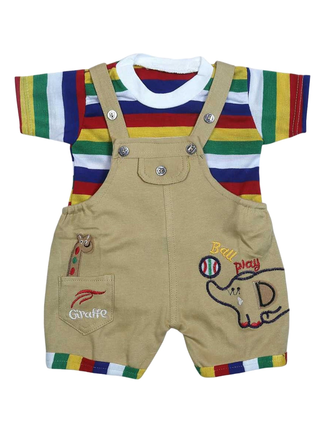 

BAESD Infants Boy Printed Cotton Dungaree With T-Shirt, Beige