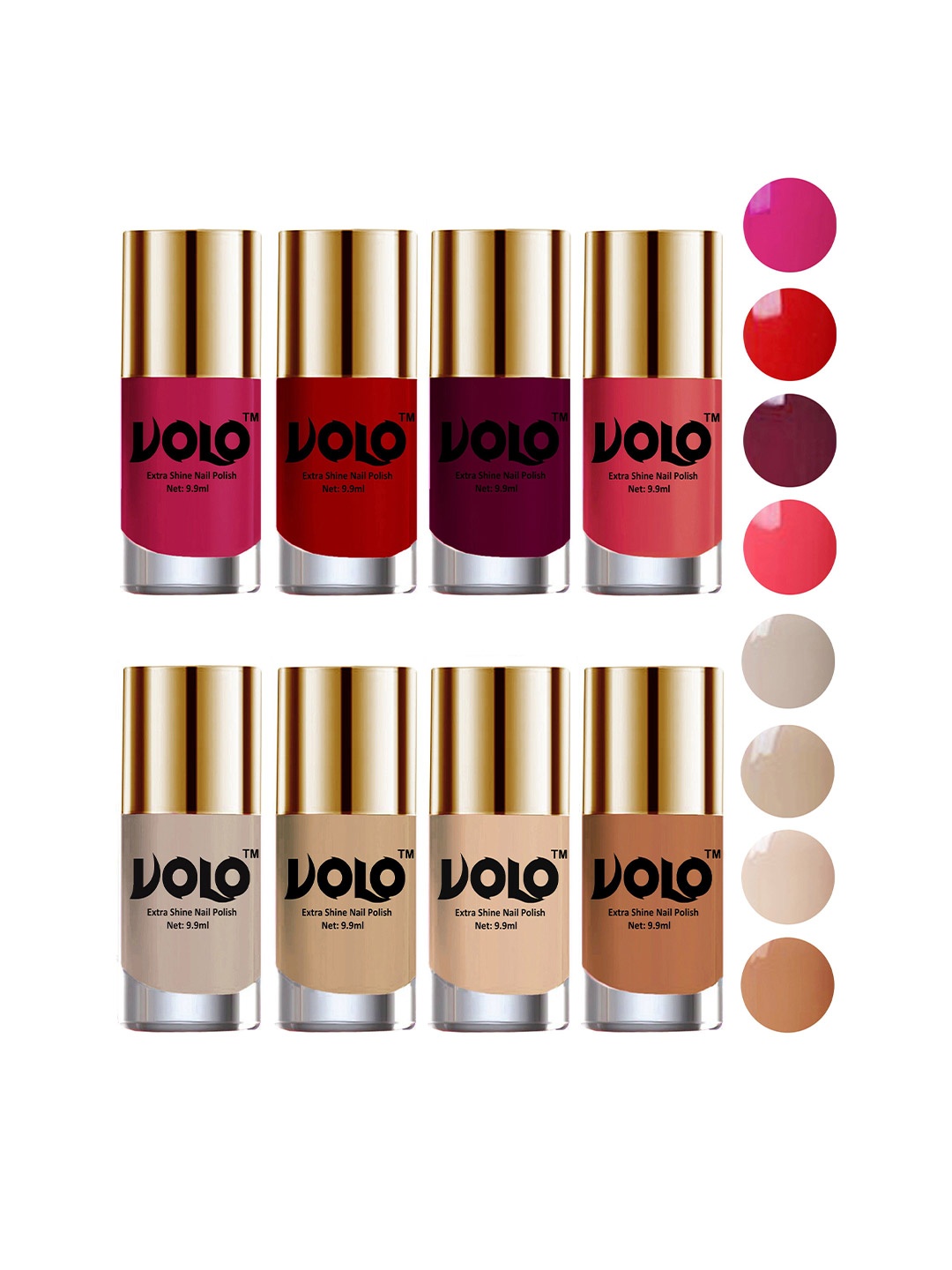 

VOLO Set Of 8 Extra Shine Long Lasting Shades Combo Nail Polish- 9.9ml Each- No-40, Pink