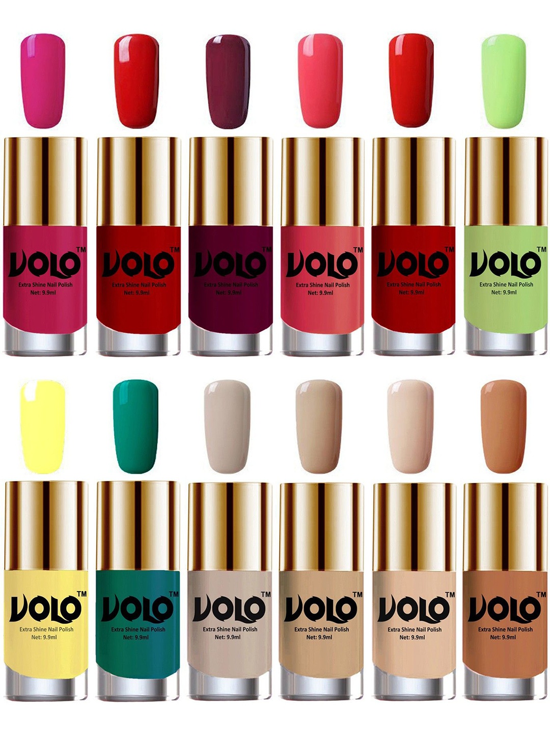 

VOLO Set Of 12 Extra Shine Nail Polish- 9.9ml Each-Combo-No-189, Multi