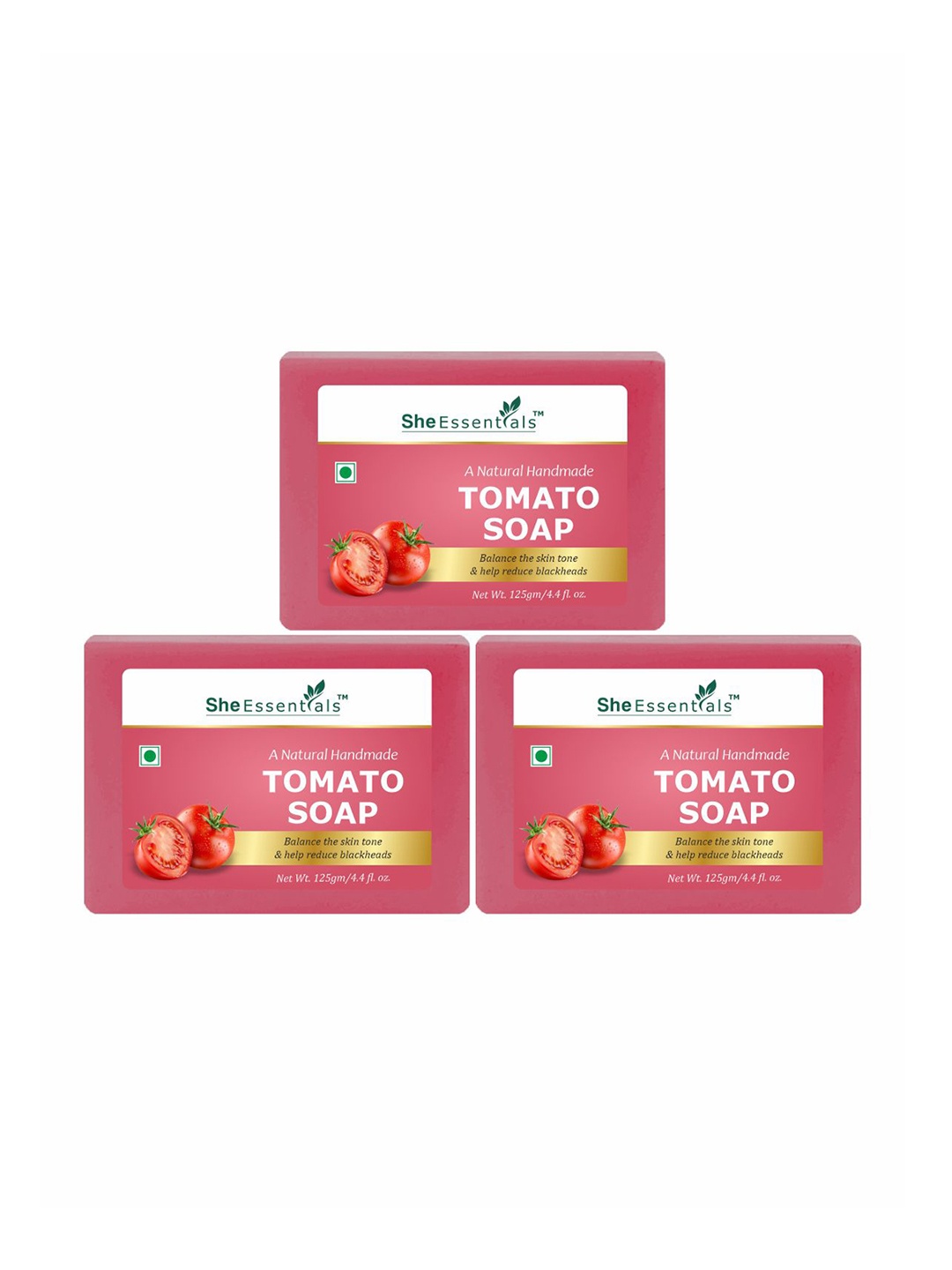 

She Essentials Set Of 3 Natural Tomato Bath Soap - 125 g Each, Transparent